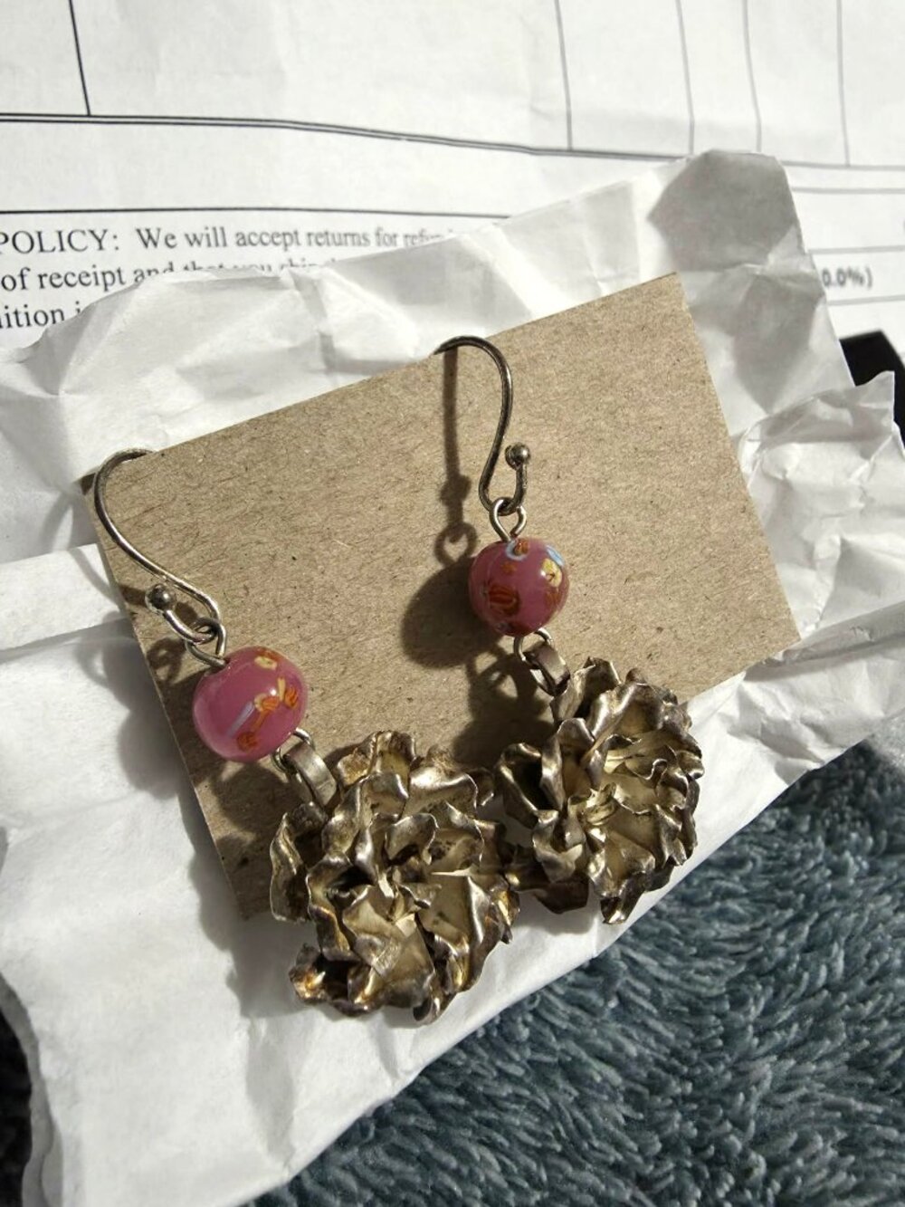 🌸 Vintage‑Style Floral Earrings | Pink & Silver Handmade Design